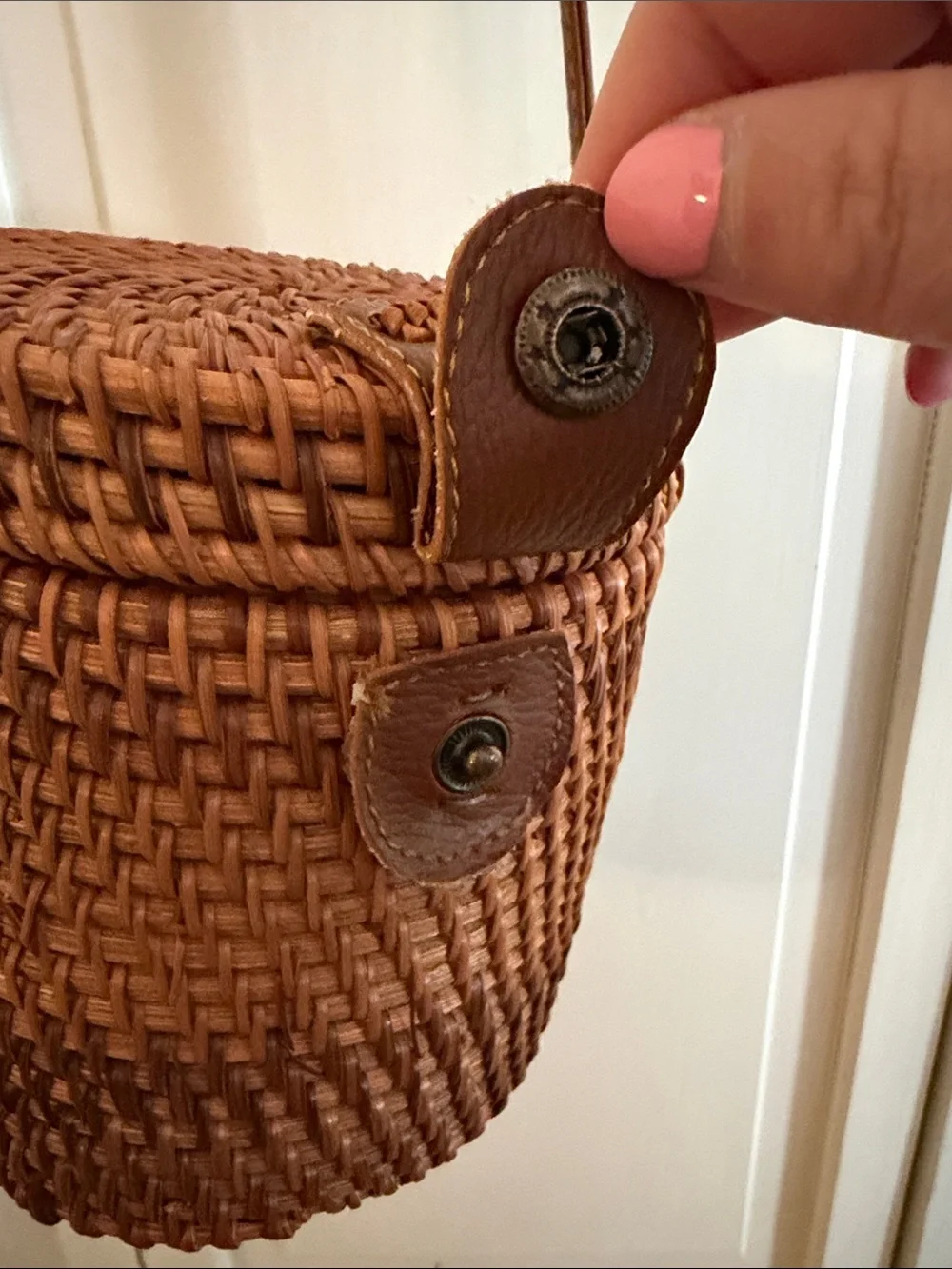 Brown Woven Cylinder Crossbody Bag